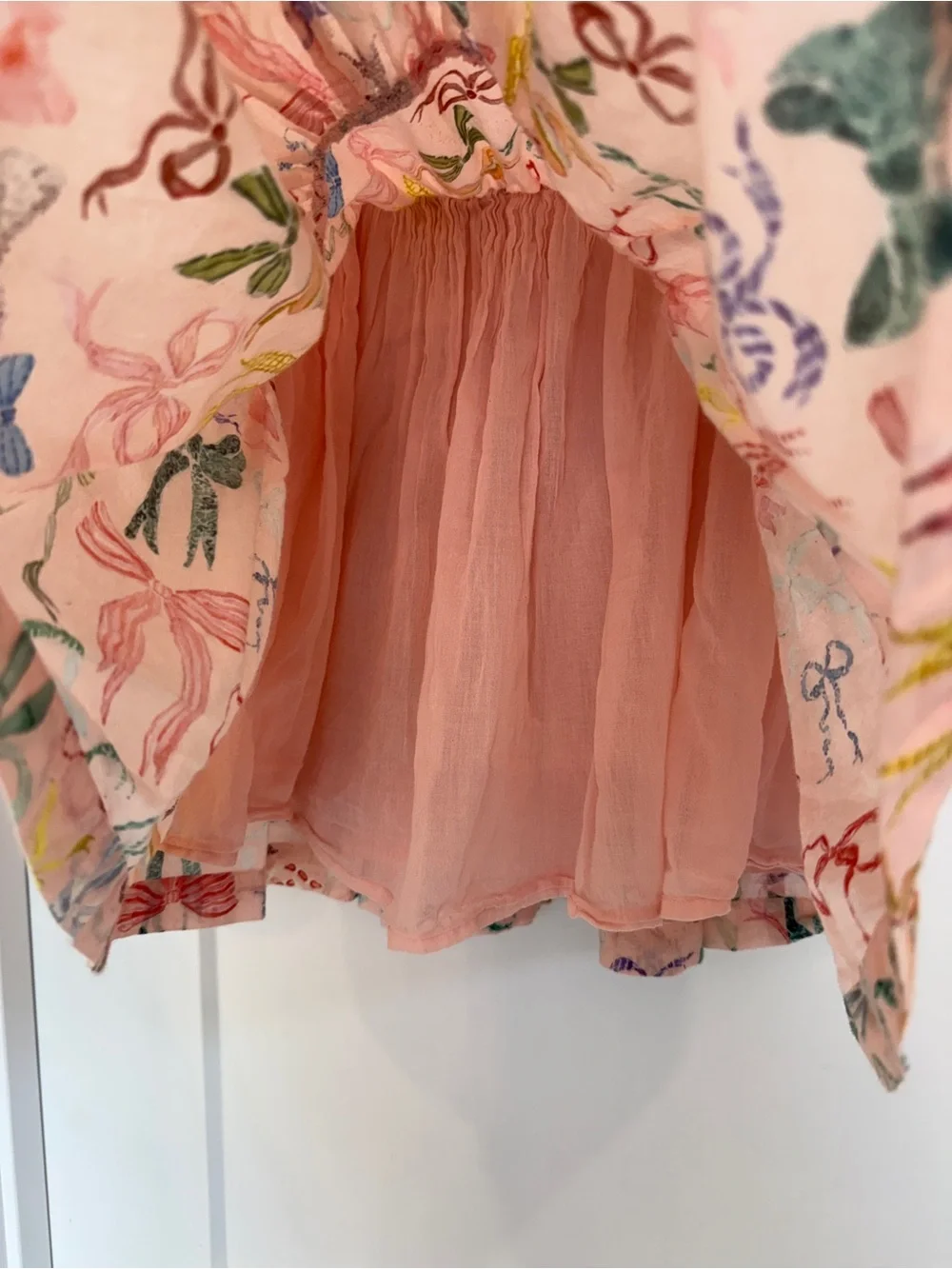 Girls Pink Chicken Bow-Print 100% Cotton Tiered and Lined Skirt